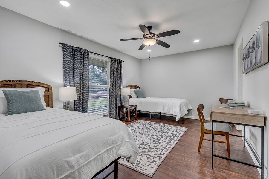 3rd Bedroom with two Twin XL beds (longer than a standard twin), desk, and jack-and-jill bathroom access