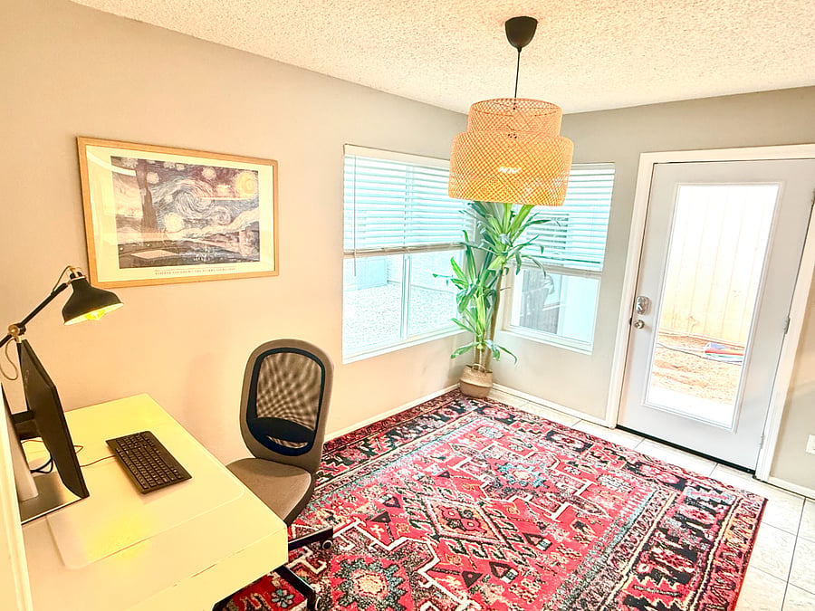 Designated working den with monitor and keyboard
