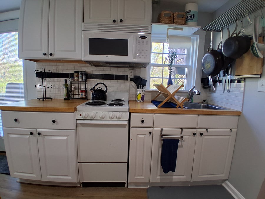 4 burner apartment sized stove, microwave & refrigerator