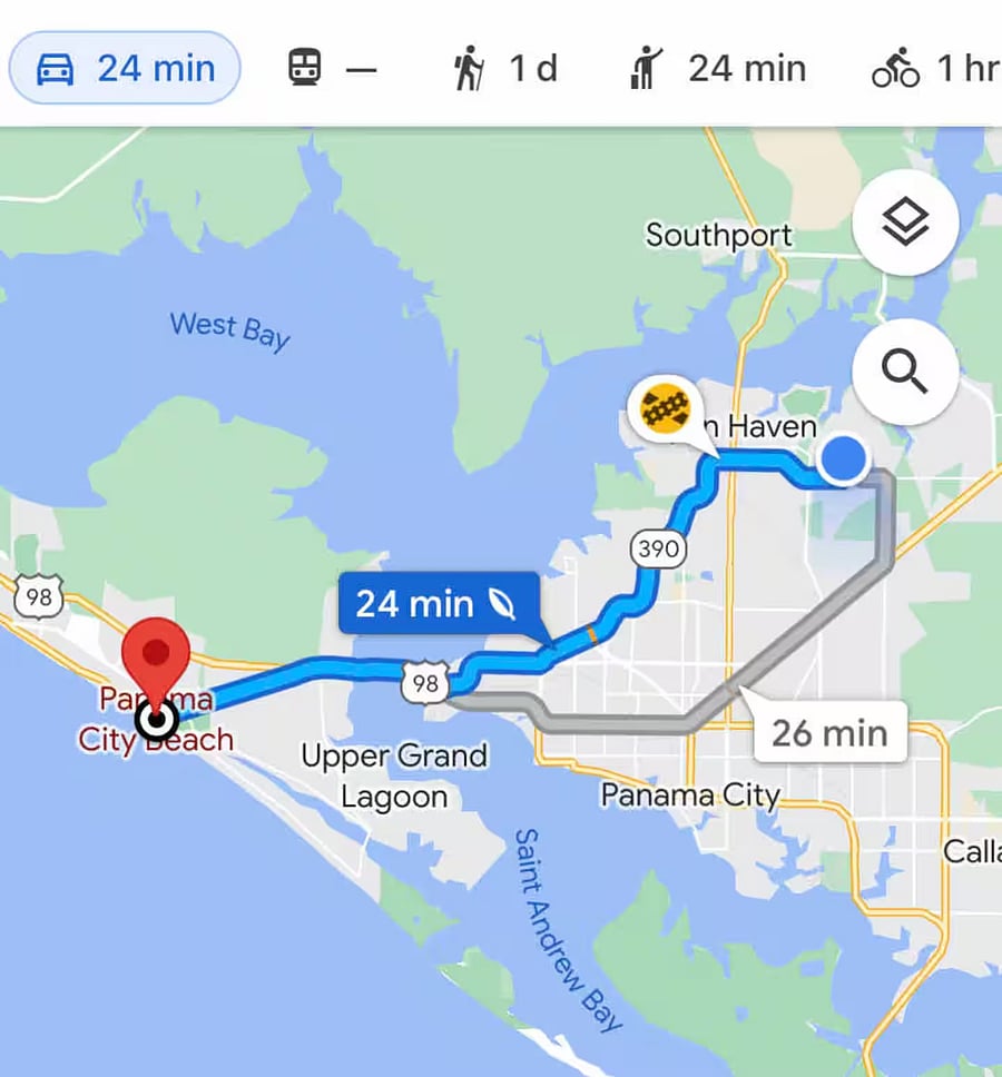 Distance to Panama City Beach