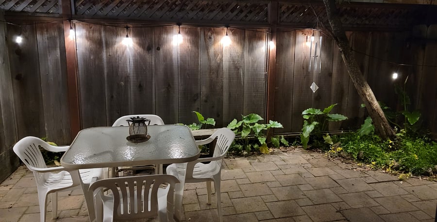 private patio off dining room at night