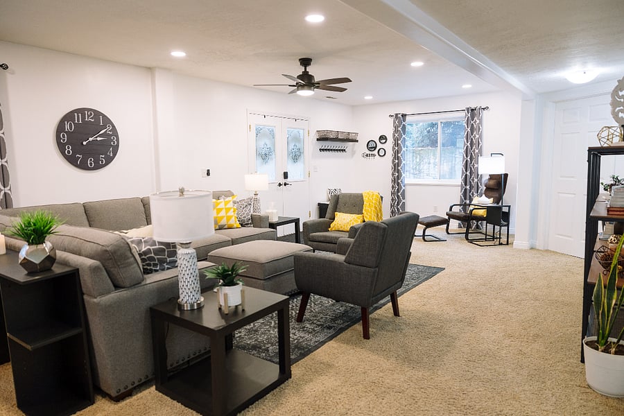 Living room seen from the desk/working space area