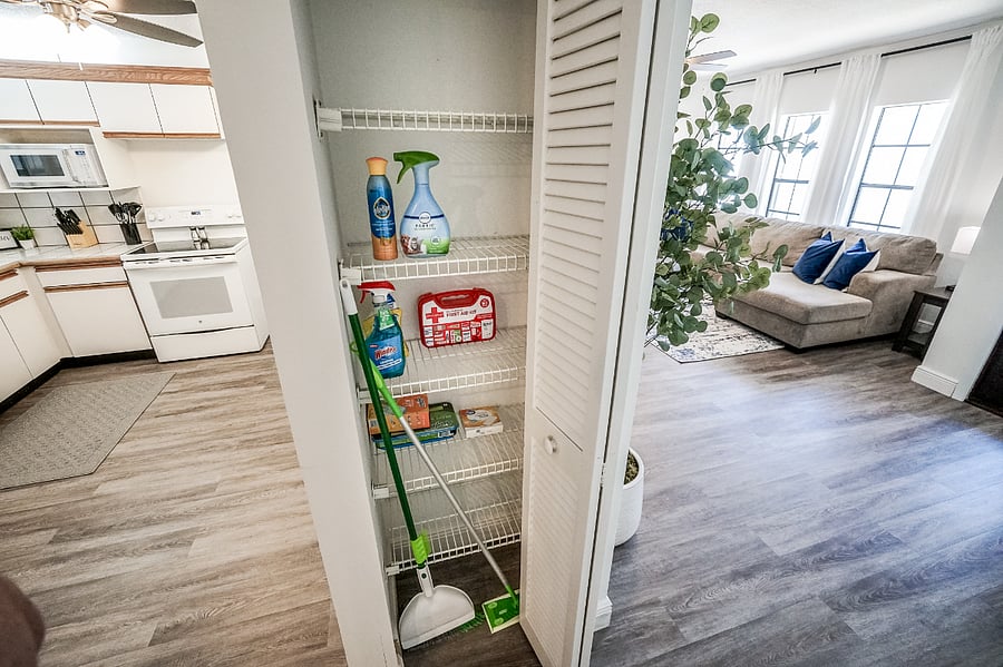 Cleaning supplies and first aid kit