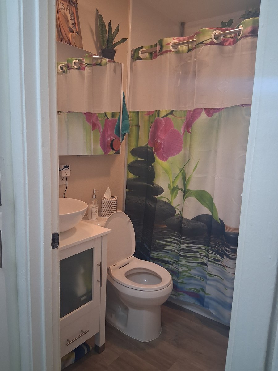 Shared bathroom, there is one cabinet space for you.