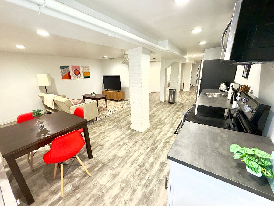 Open concept living, dining and kitchen area