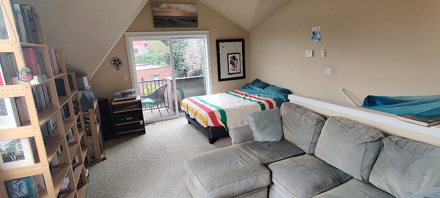 'Master bedroom' seen from bathroom doorway