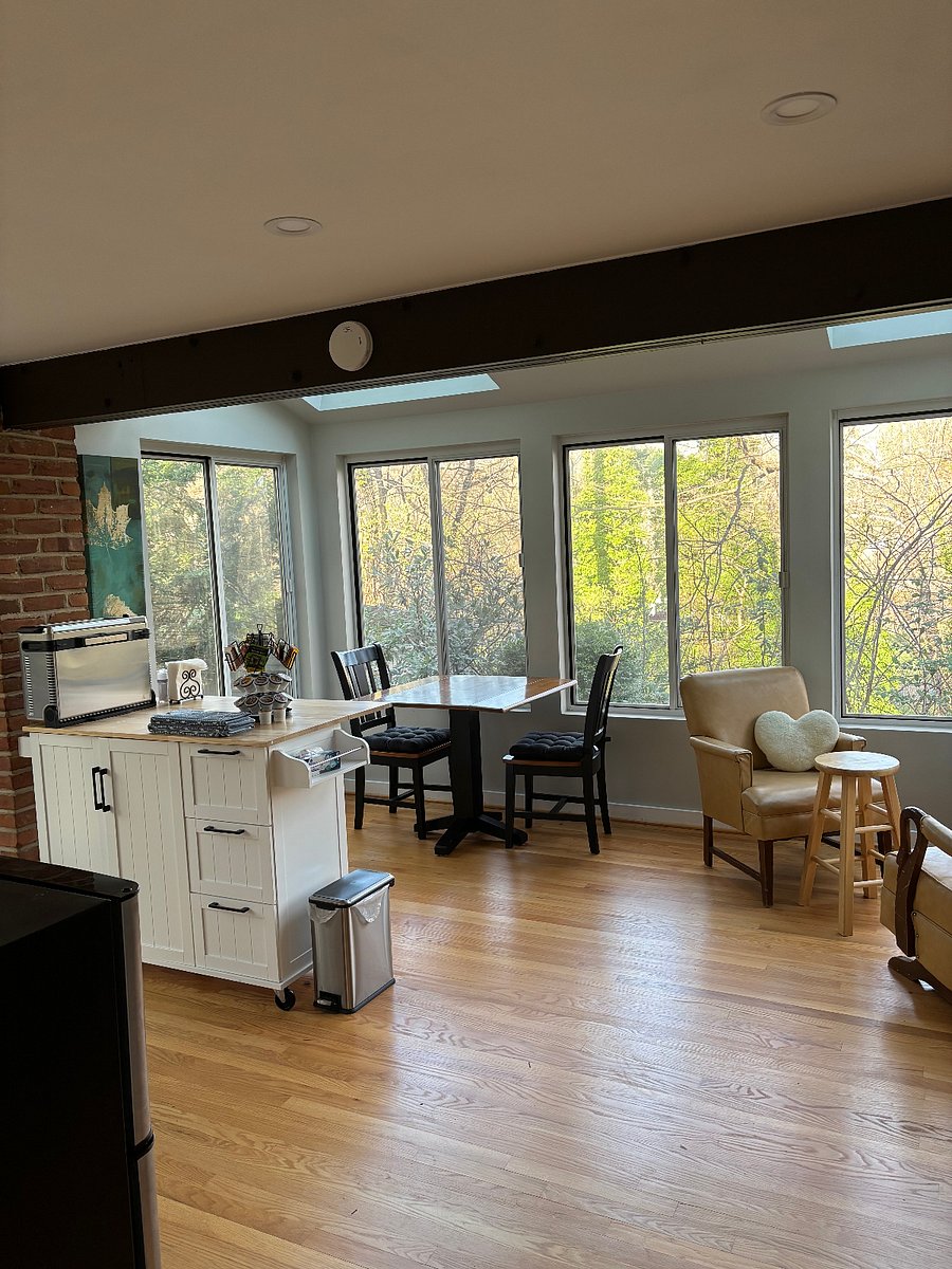 kitchenette with view, windows and skylights