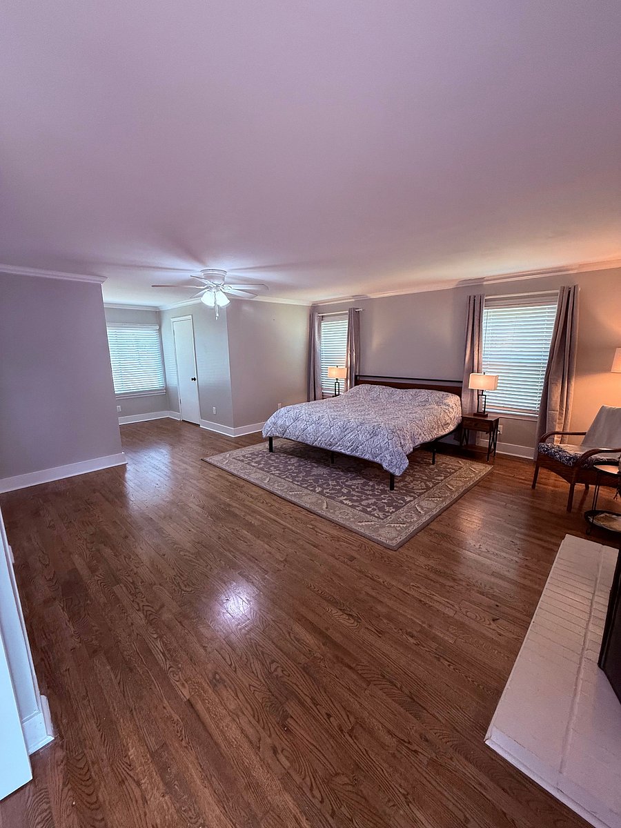 King size bed in master bedroom.