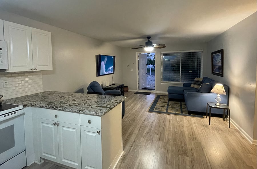 With island and stools