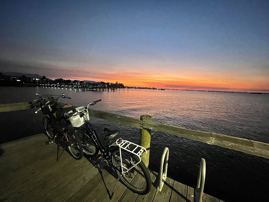 Ride one of two bikes in the shed up to the dock anytime of day!