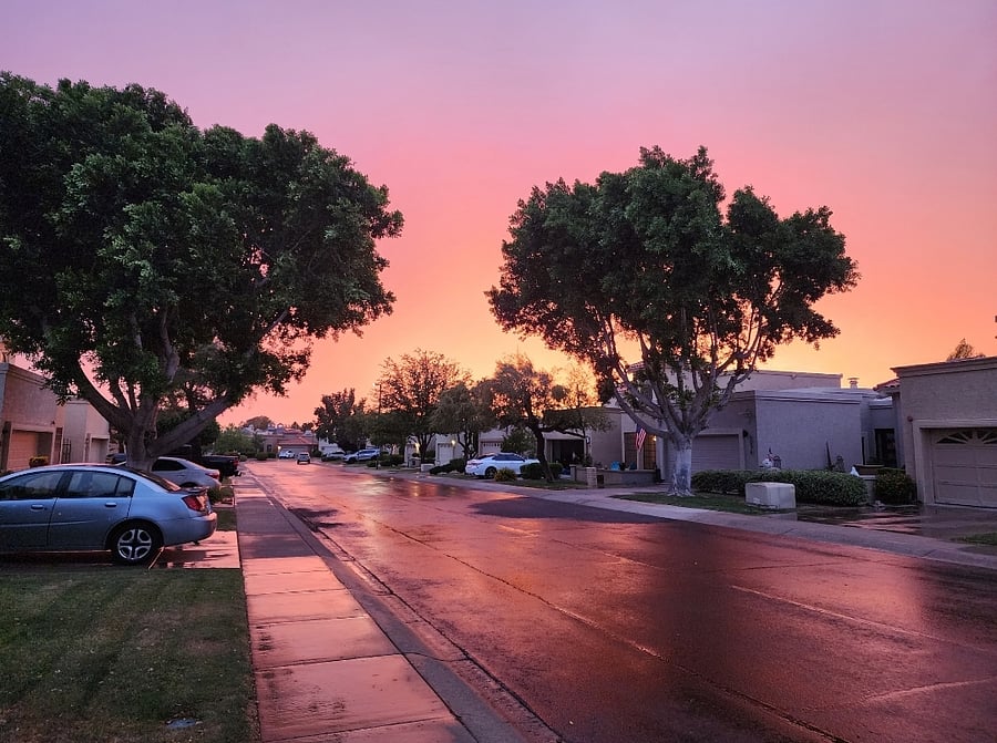 Street view at sunset