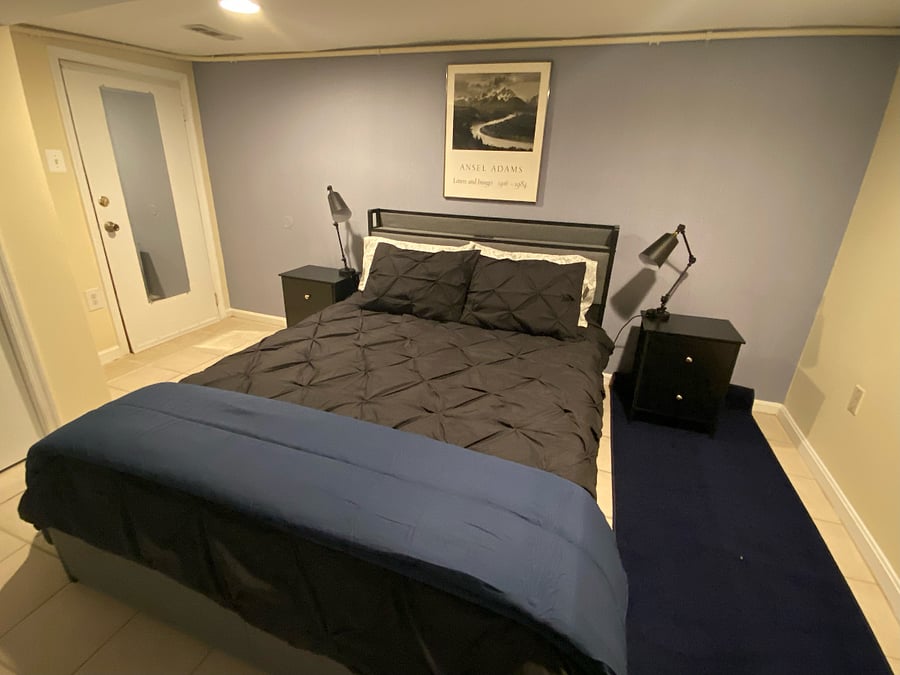Comfy queen size bed, frame has built-in charging docks and drawers underneath for extra storage and convenience.
