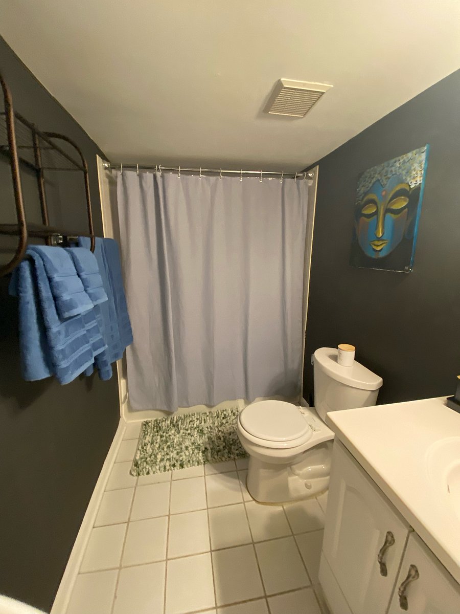 Large bathroom with tub & shower, all brand-new linens included.