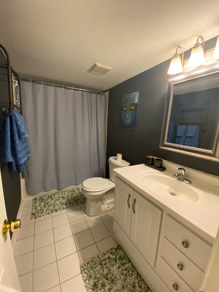 Large bathroom with tub & shower, all brand-new linens included.