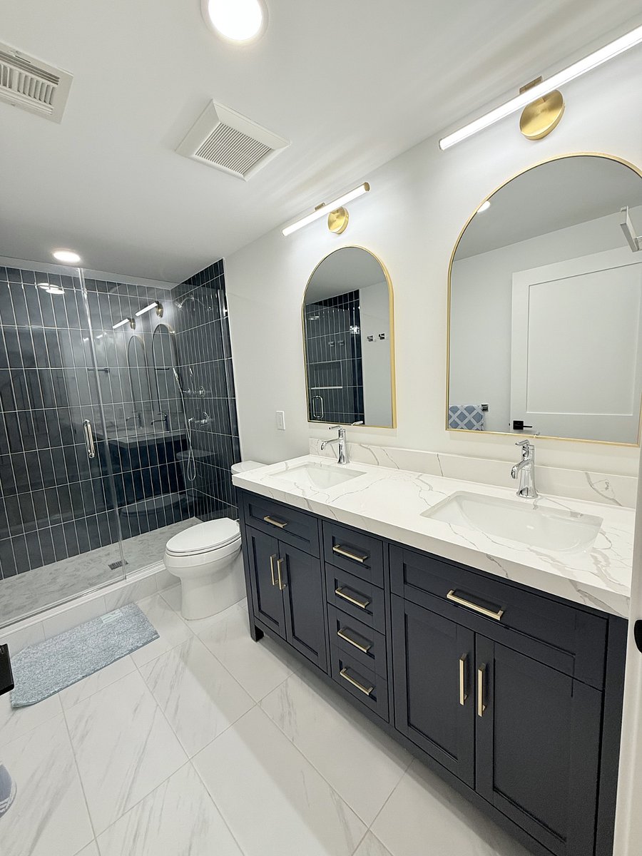 Brand new luxury bathroom with walk-in shower, double vanity