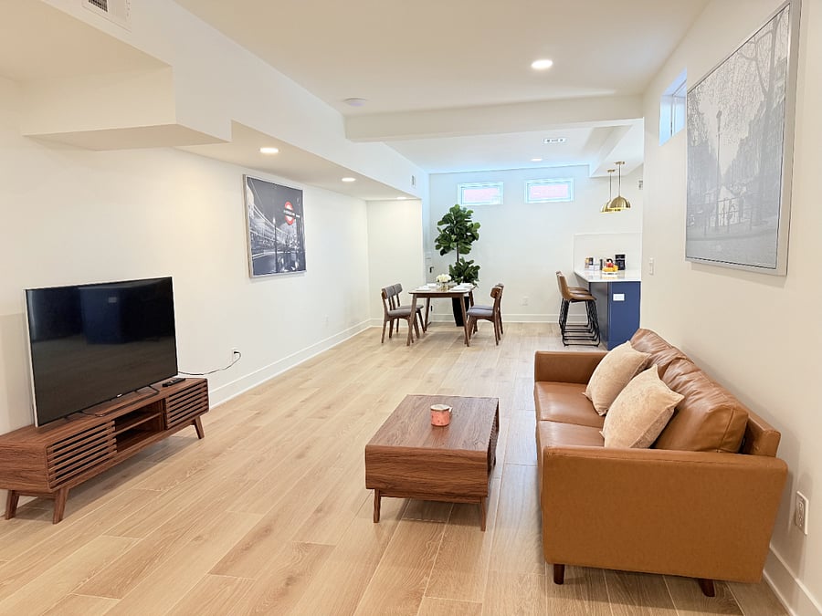 Overview of living room + dining room + kitchen, all separate from the owner