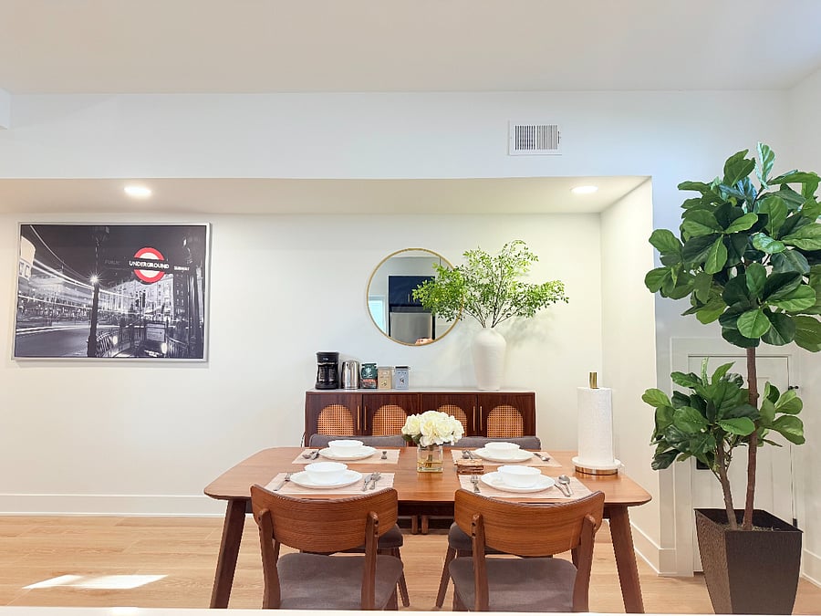 Dining area and coffee station on the lower floor