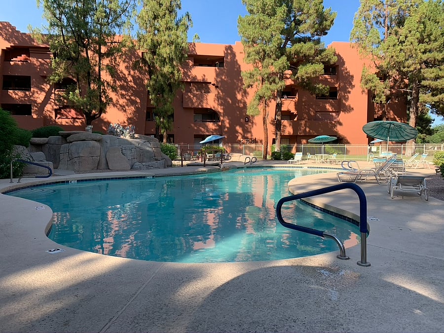 One of five pools on the property.