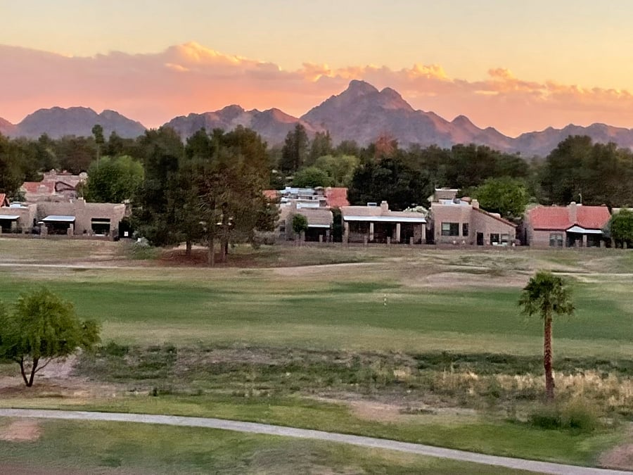Beautiful open view of the golf course and peaks