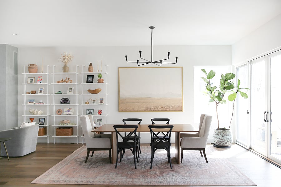 Open floor design connecting living room, dining room and kitchen