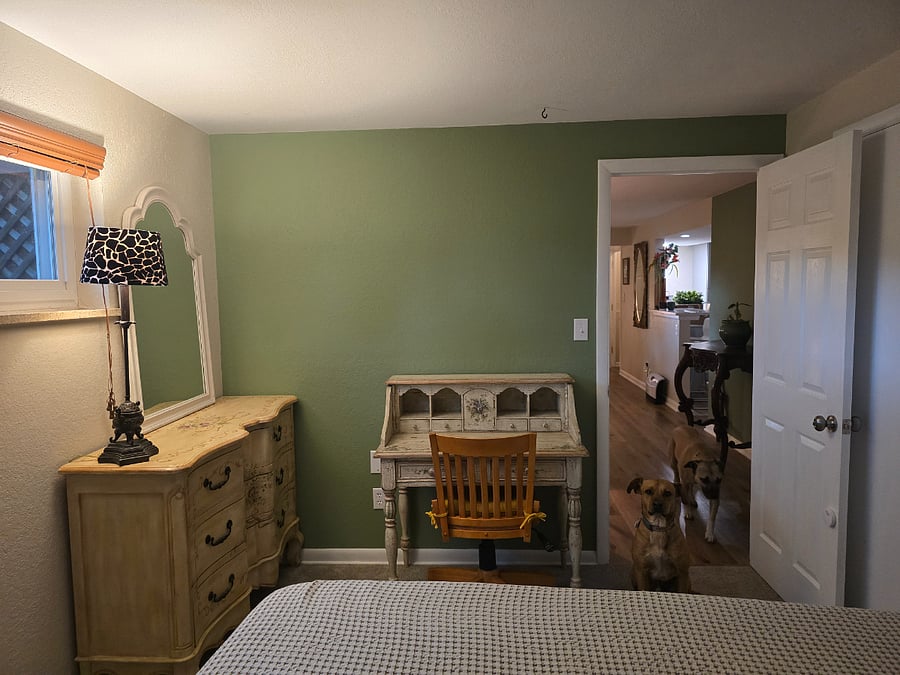 Bedroom 2. Doggy lives in the upstairs unit and loves visitors!