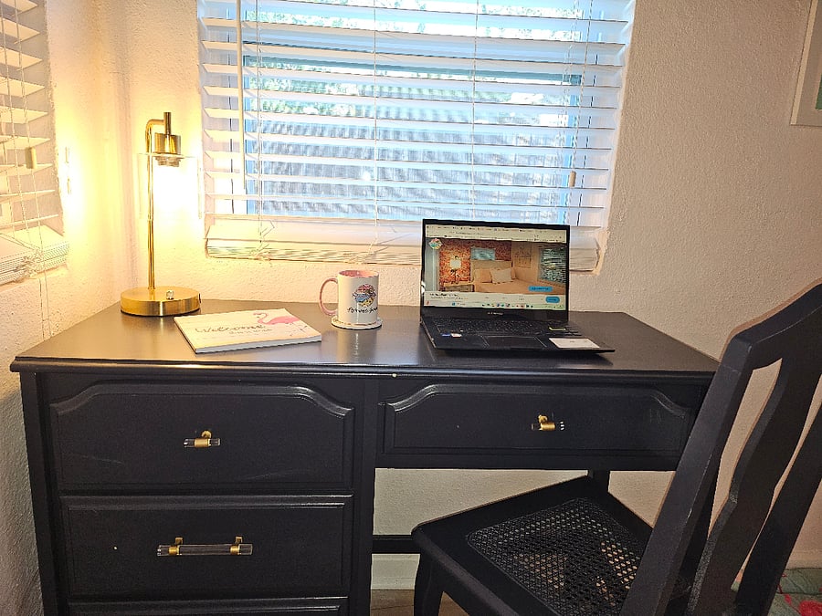 Dedicated workspace with garden views and fast WiFi perfect for charting or working remotely