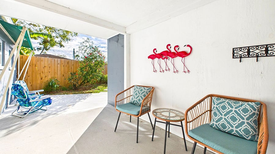 Your own private outdoor seating area the perfect spot for morning coffee or an evening cocktail after your shift