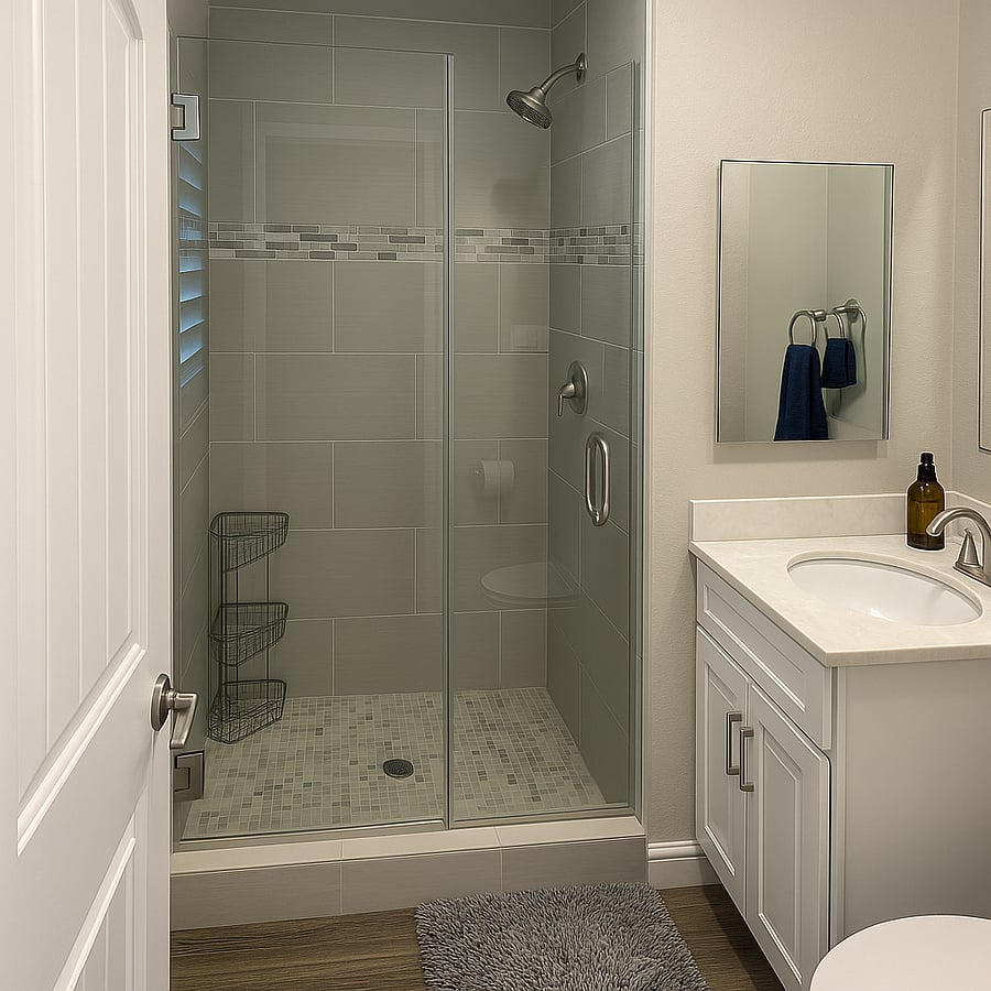 Modern Bathroom
Enjoy a spa-like experience in the beautifully designed bathroom, featuring a tall walk-in shower with high-pressure water and a property-wide water softener that leaves your skin feeling soft. The bathroom includes a privacy door for comfort and stylish cabinetry that offers plenty of storage for your essentials.