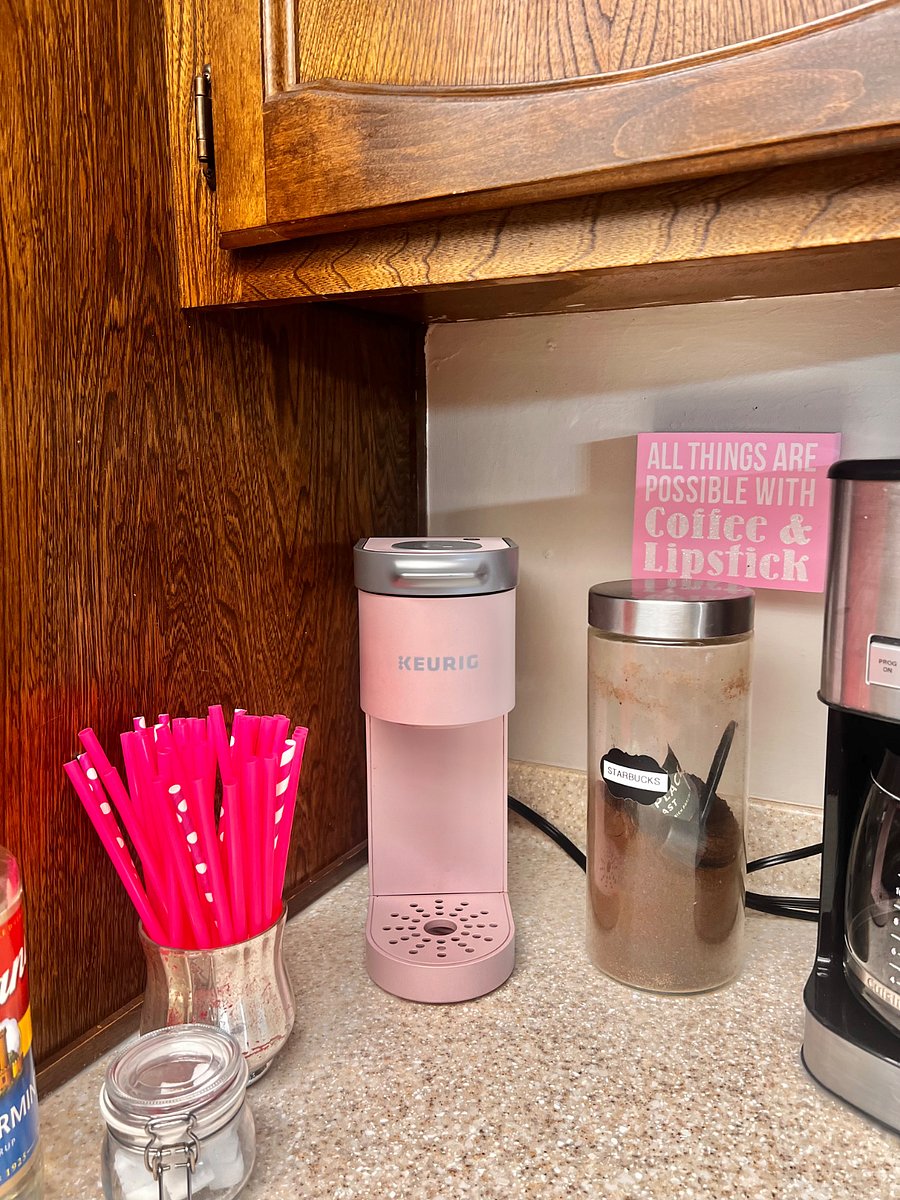 One drip coffee maker and one Keurig for use with Starbucks Coffee and pods available.