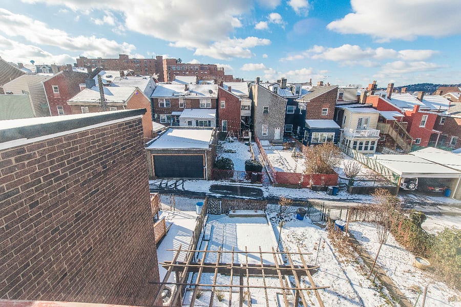 View of the back garden from the third floor Loft.