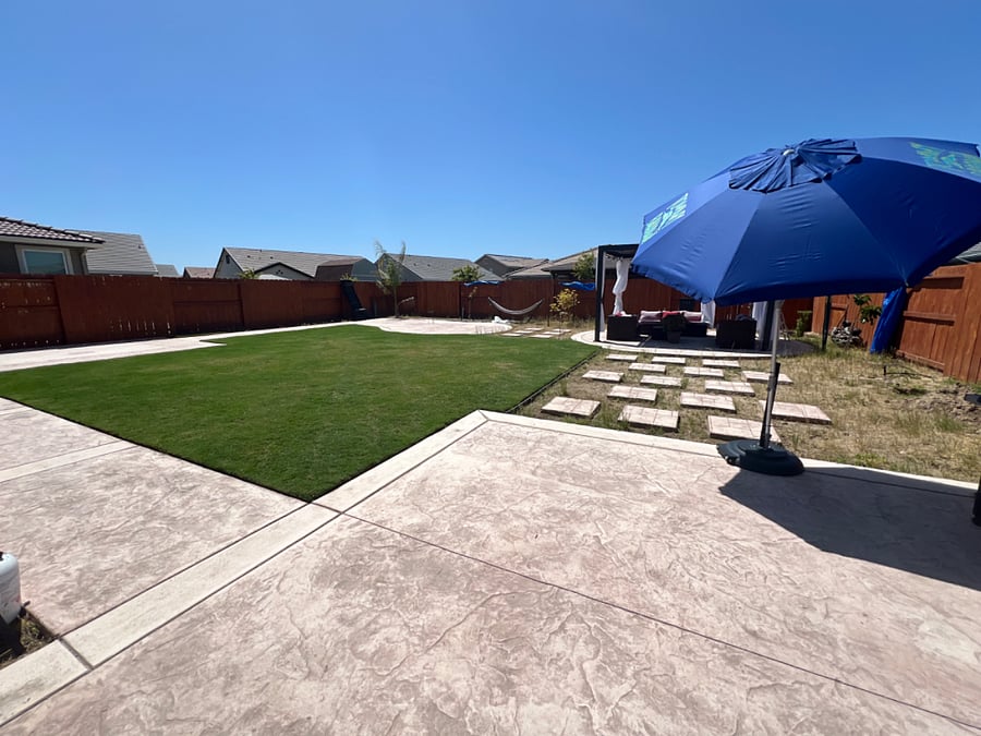 Large backyard with seating area