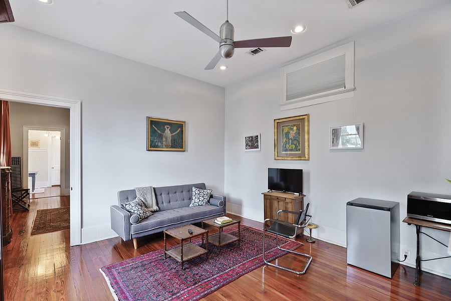 Living room with sofa sleeper and mini kitchenette 