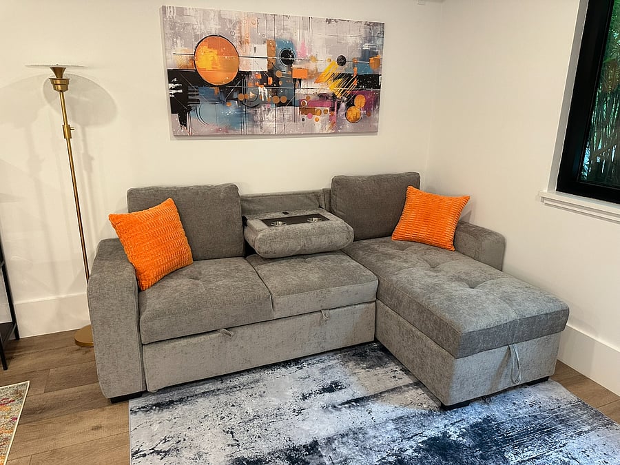 Sofa with fold-down table