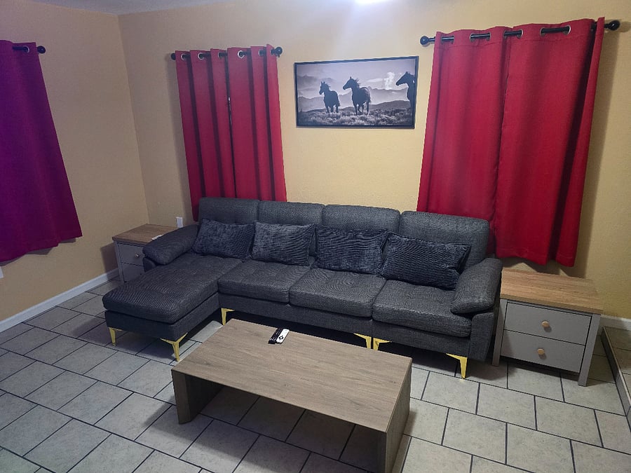 Living room with 70" tv