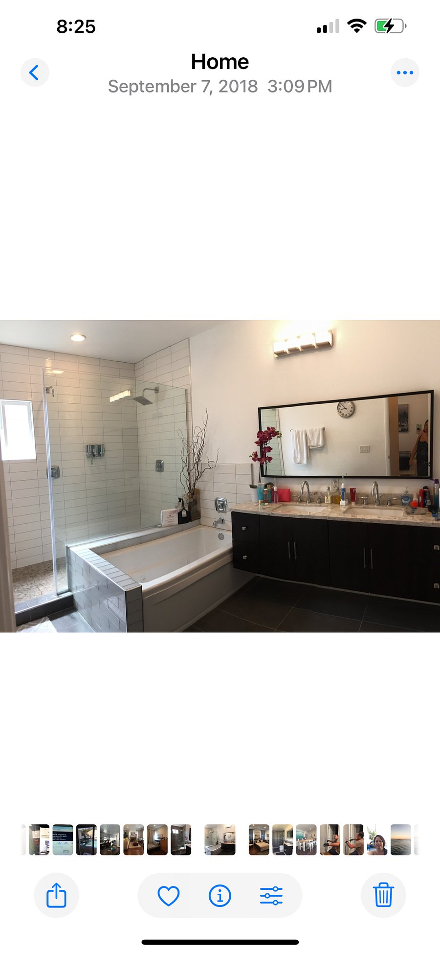 Master bath with double shower and double sink.