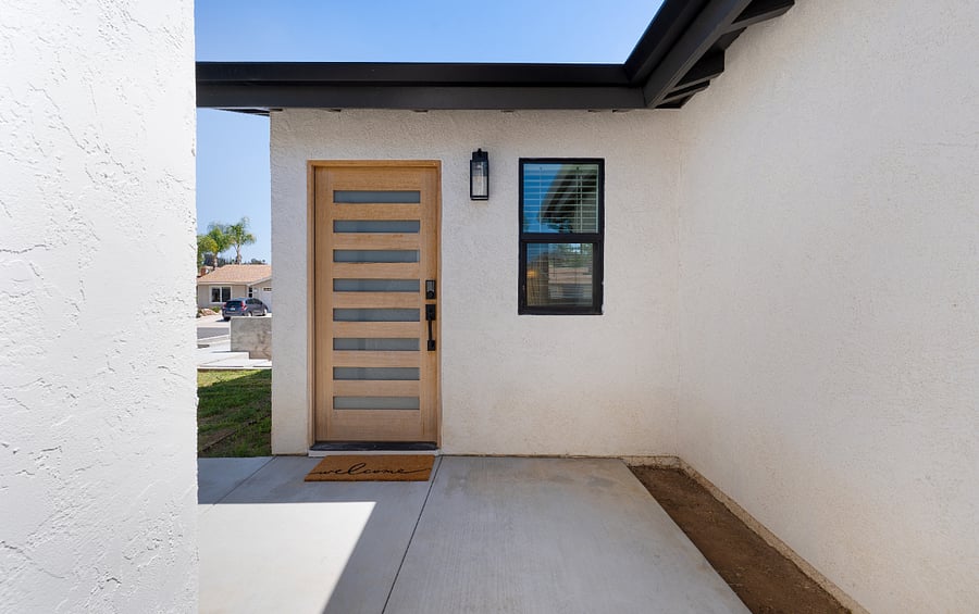 Casita entrance. Exterior lights outside of the front door and your backyard sliding glass door