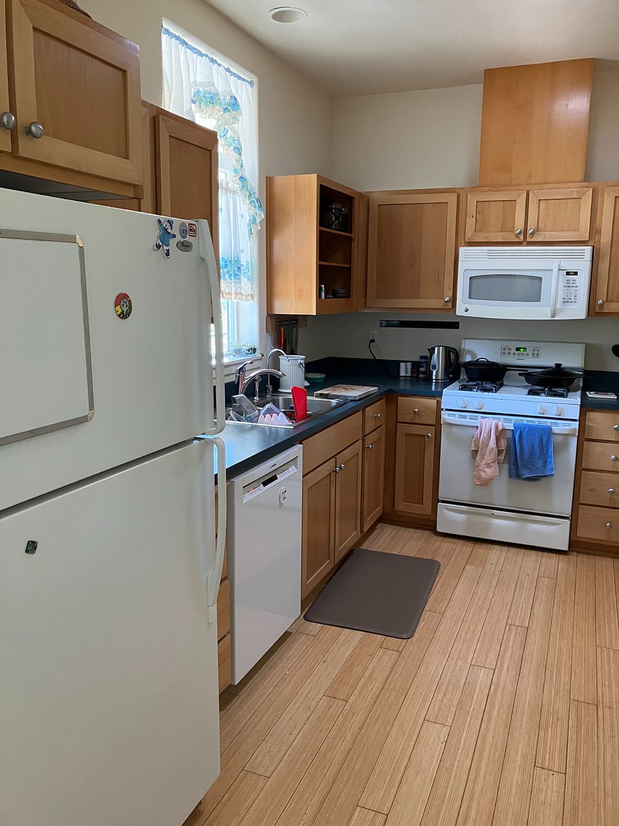 Fully stocked kitchen has everything for cooking, serving, and food storage needs. 