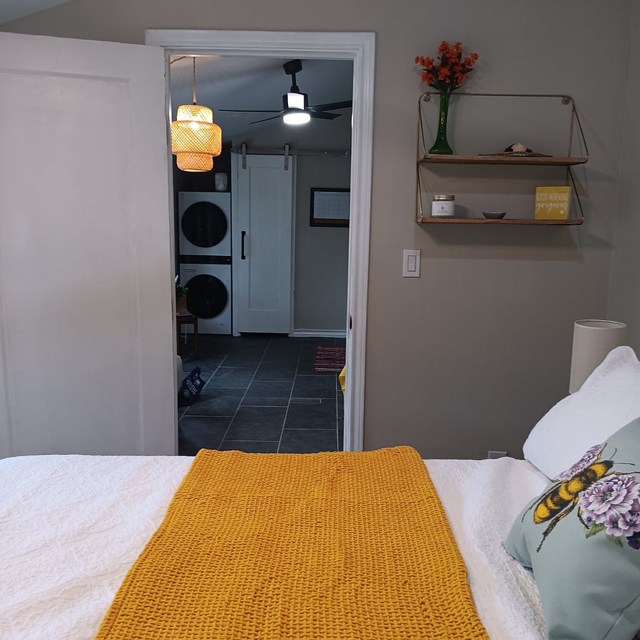 Bedroom is to the right when you enter