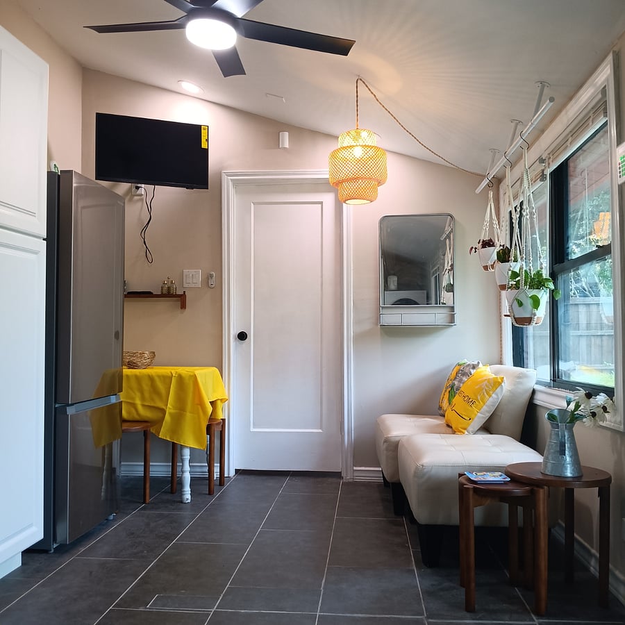 Bedroom has a door to provide privacy.