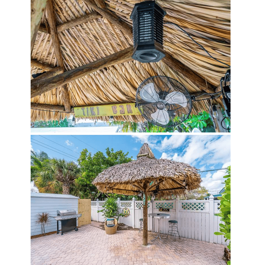 Private/fenced backyard . Grill station . Exterior dining area under the cool Tiki Hut by the poolside