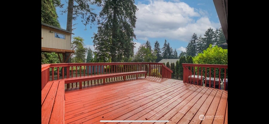 Backyard deck. Shared space.