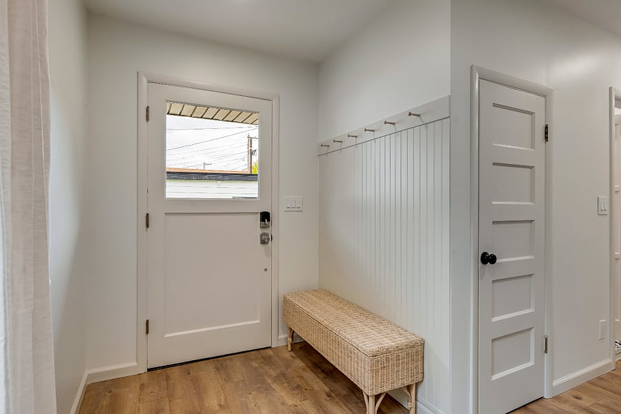 Bench and closet storage for your use.