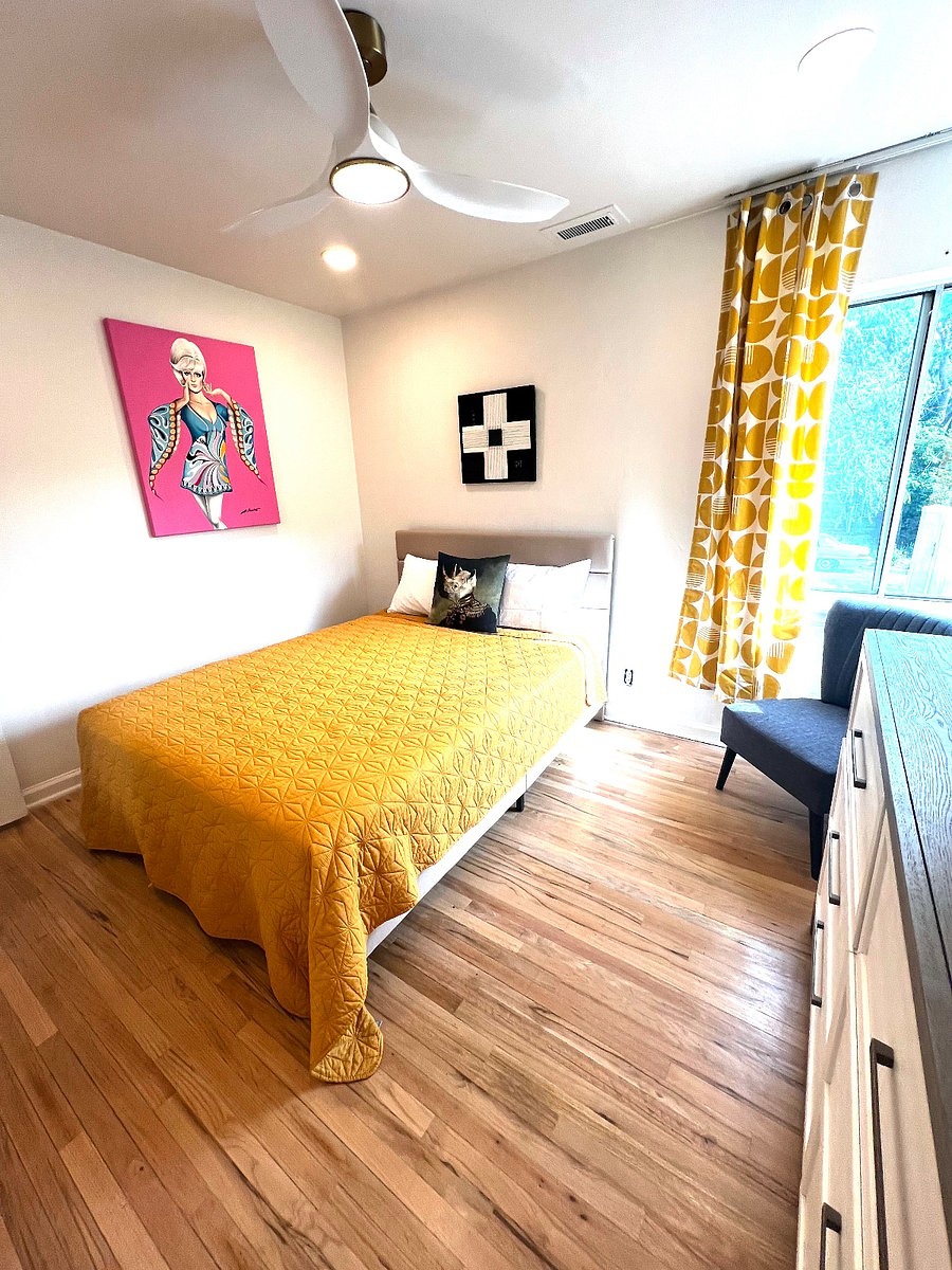 Brand new high-end queen bed and newly furnished.