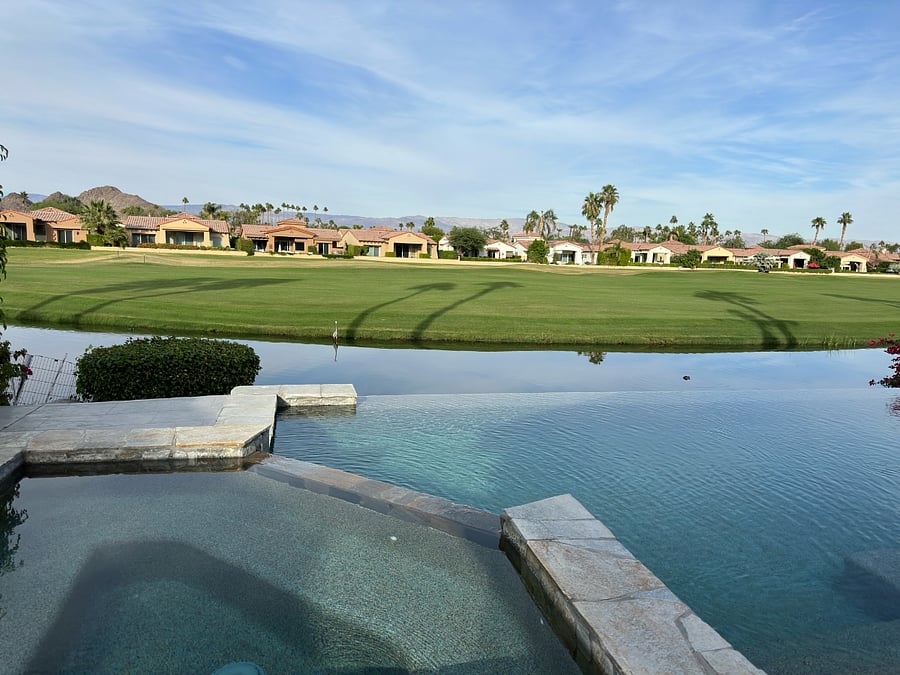 Backyard hot tub and pool