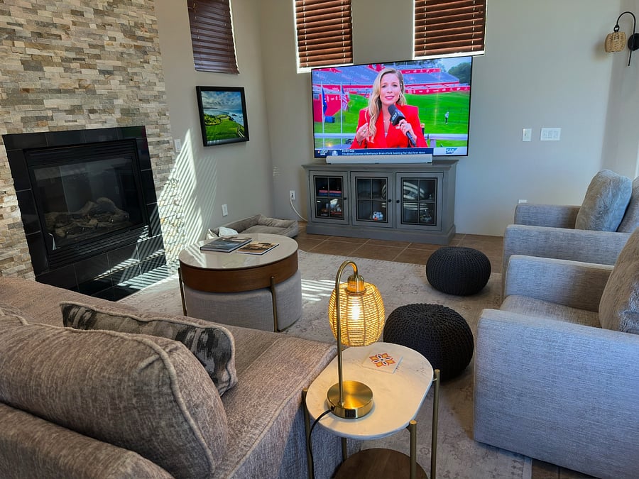 Family room smart TV with cable and Sonos soundbar