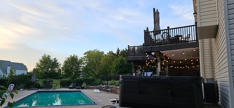 Pool, deck, patio, hot tub