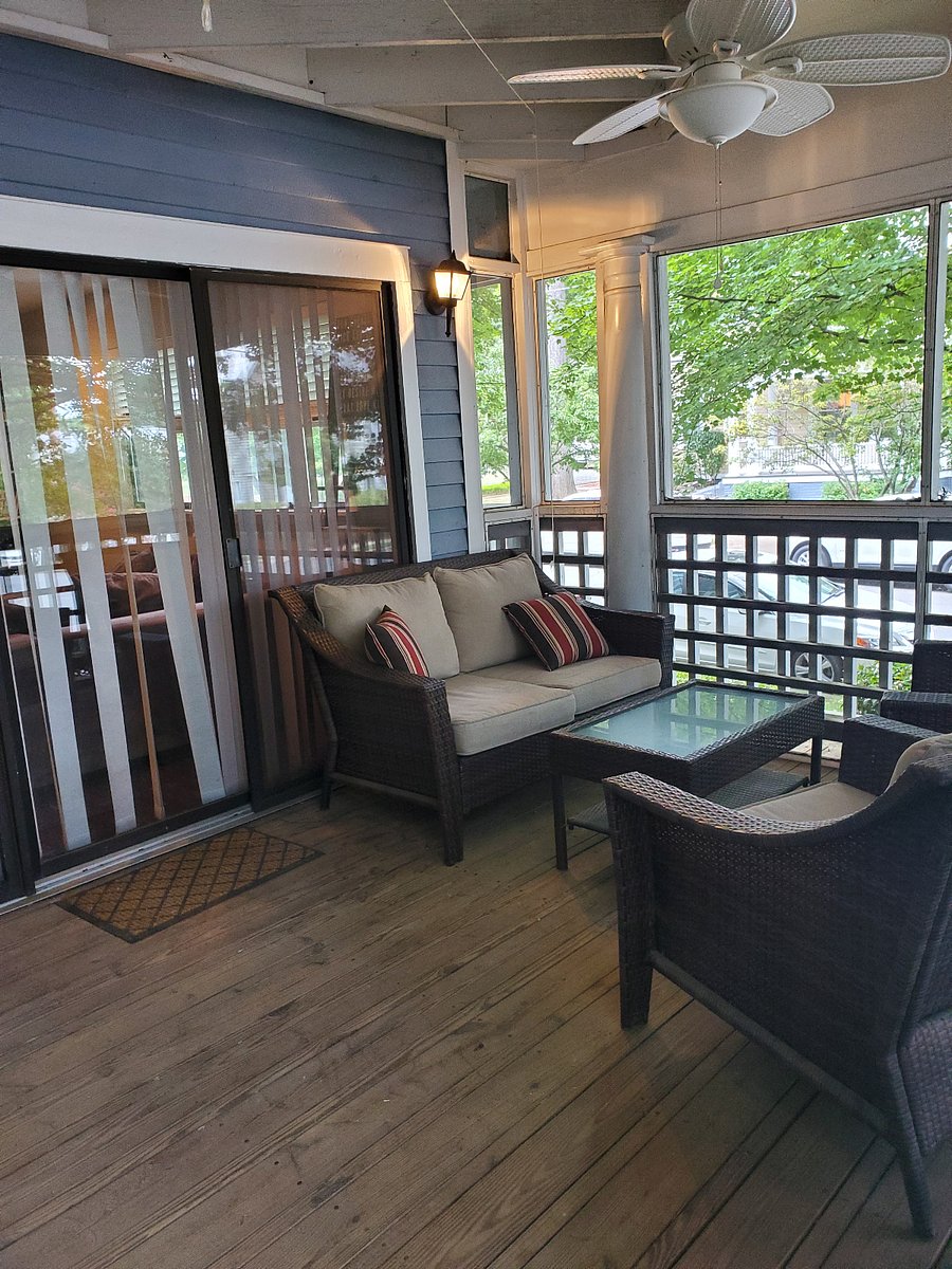 Private balcony slightly raised to street for privacy