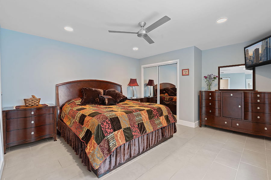 The maple furniture and mirrored closets have been emptied so that you'll have plenty of room for your personal clothing and belongings. 

The television in the main bedroom is non-functional.