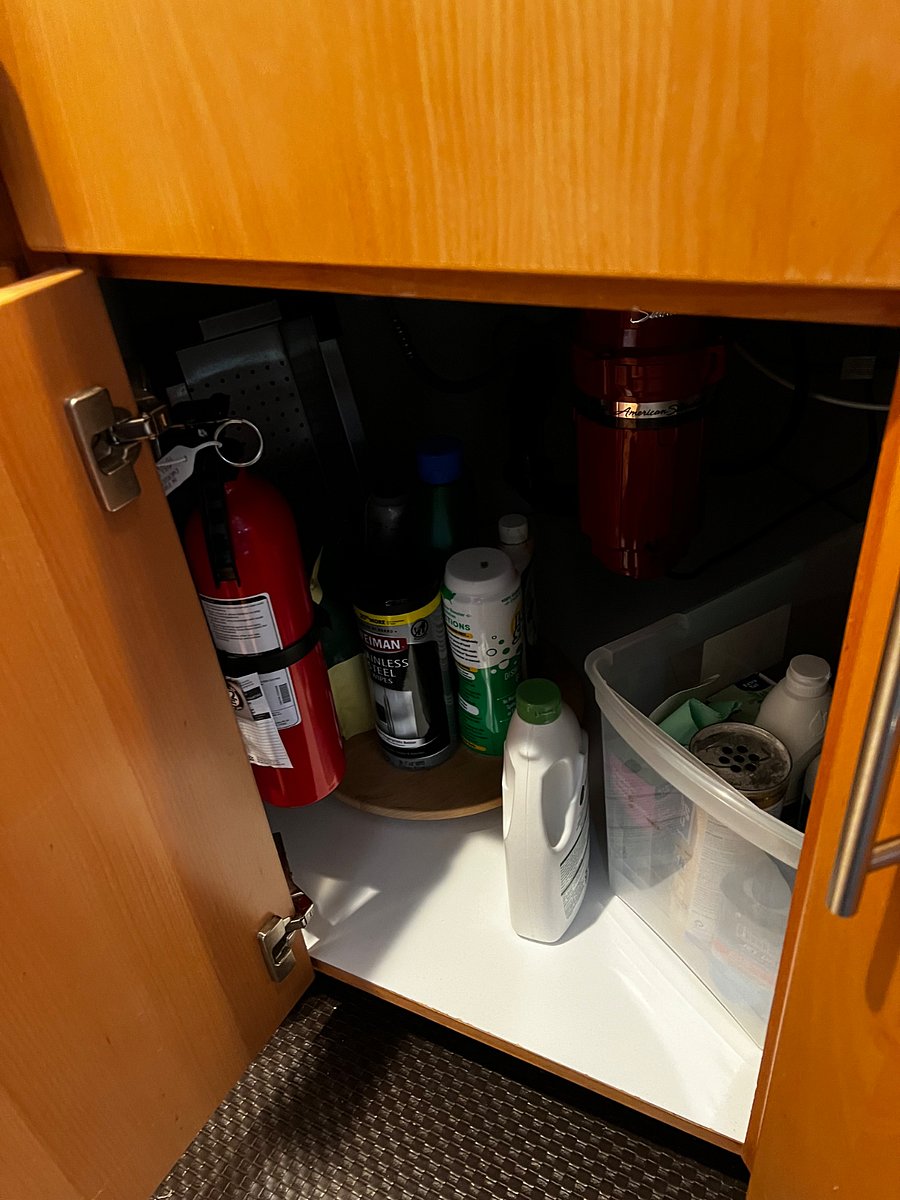 fire extinguisher under kitchen sink