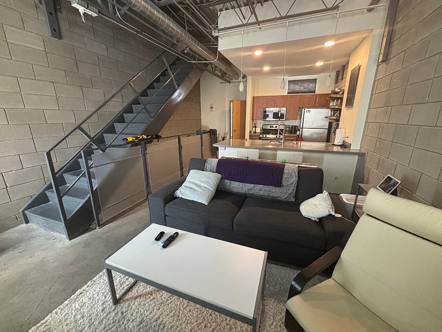 Great Open Kitchen/Living Room floor plan with furnished living room.   Living Room TV included with Google TV remote to activate your streaming channels. 